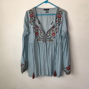 Miss Me Peasant Style Embroidered Blouse